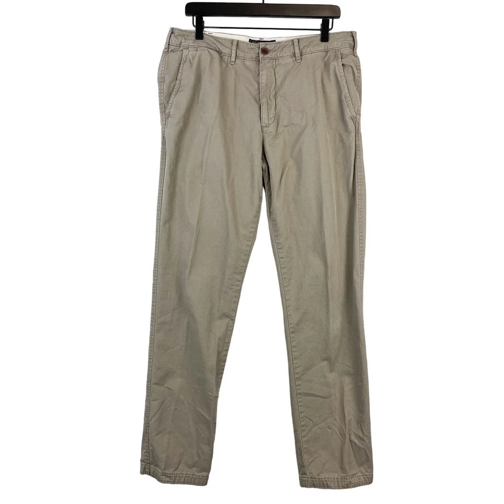Abercrombie & Fitch Mens (34x32) Slim Straight Chino Pants Beige Cotton